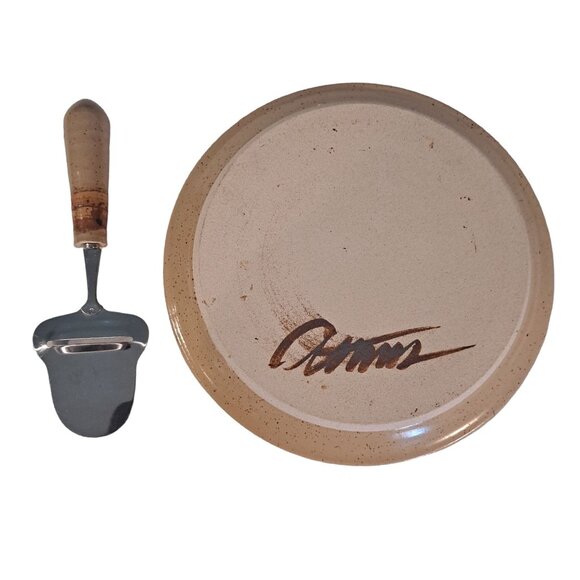 Michael Atkins Studio Pottery Cheese Plate And Matching Slicer Charcuterie - Picture 3 of 6